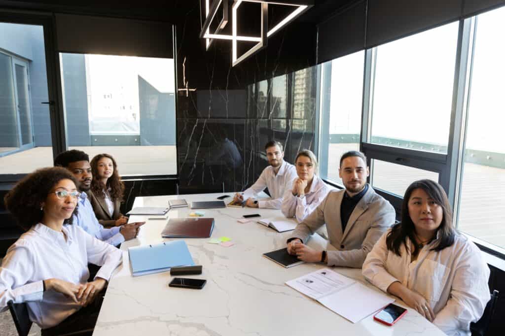 Team leaders in an office relocation meeting